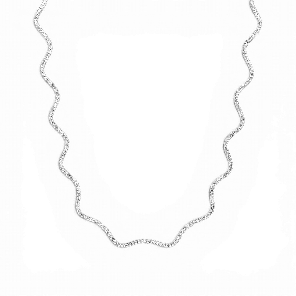 Divina Wavy Tennis Necklace in Silver/White - 18K Gold Plated Wholesale Jewelry