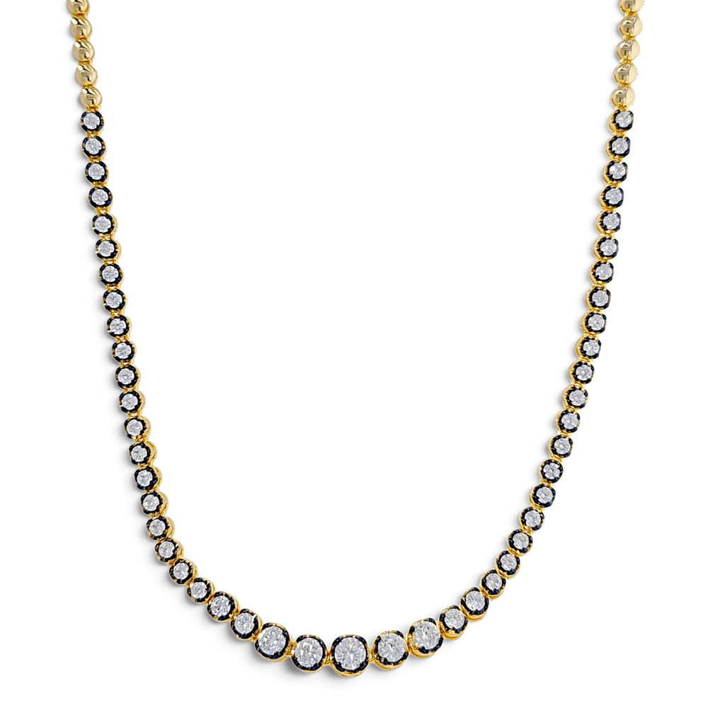 Serena Round Stone Gradient Tennis Necklace in Black - 18K Gold Plated Wholesale Jewelry
