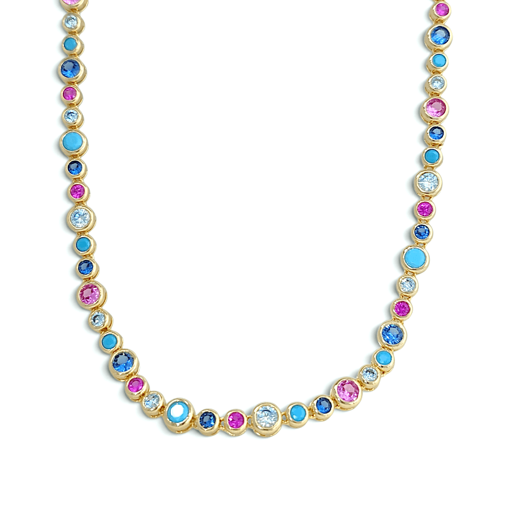 Lucia Mermaid bubbles tennis Necklace in Turquoise/Pink - 18K Gold Plated Wholesale Jewelry