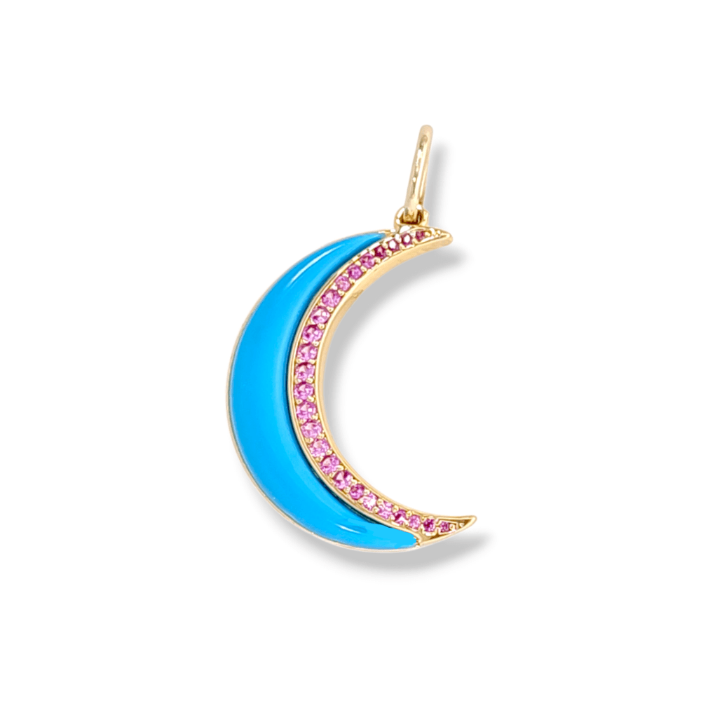 Fiore Moon Pendant Necklace in Turquoise/Pink - 18K Gold Plated Wholesale Jewelry