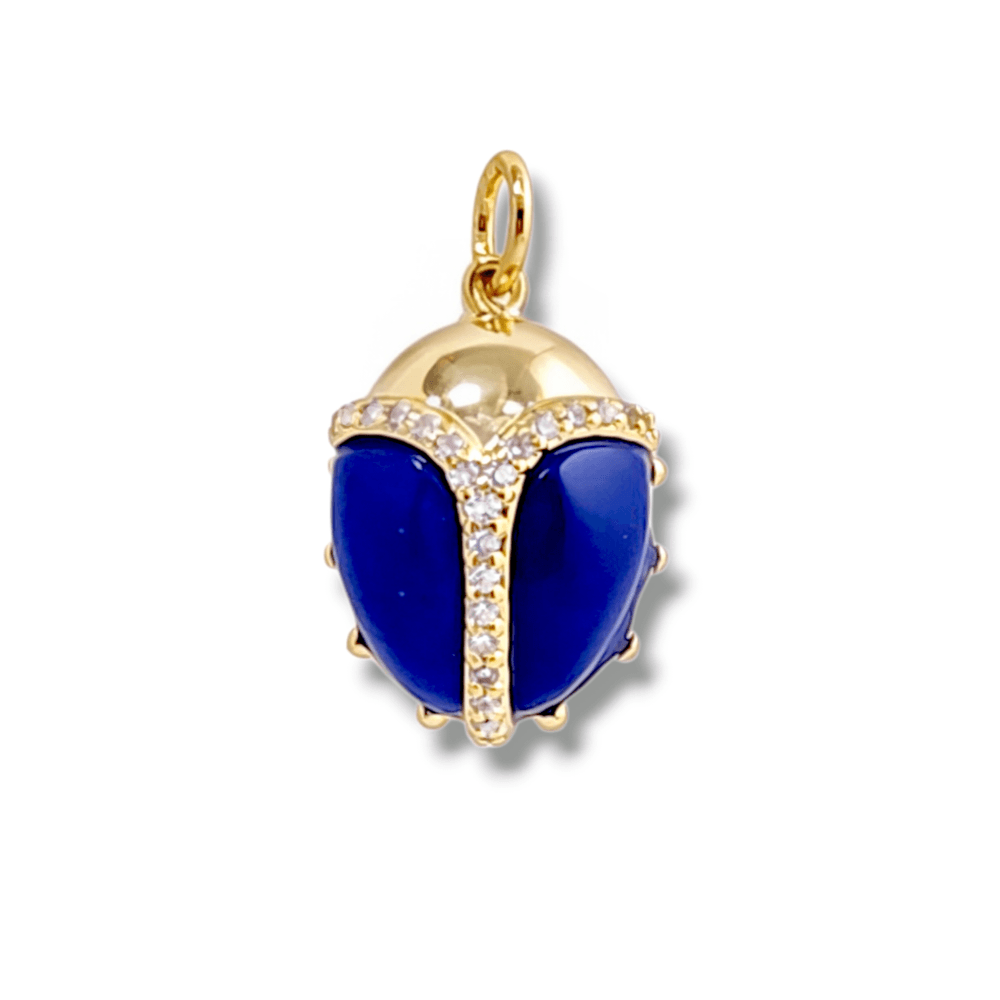 Fiore Mother-of-Pearl Ladybug Charm Pendant in Lapis Lazuli - 18K Gold Plated Wholesale Jewelry