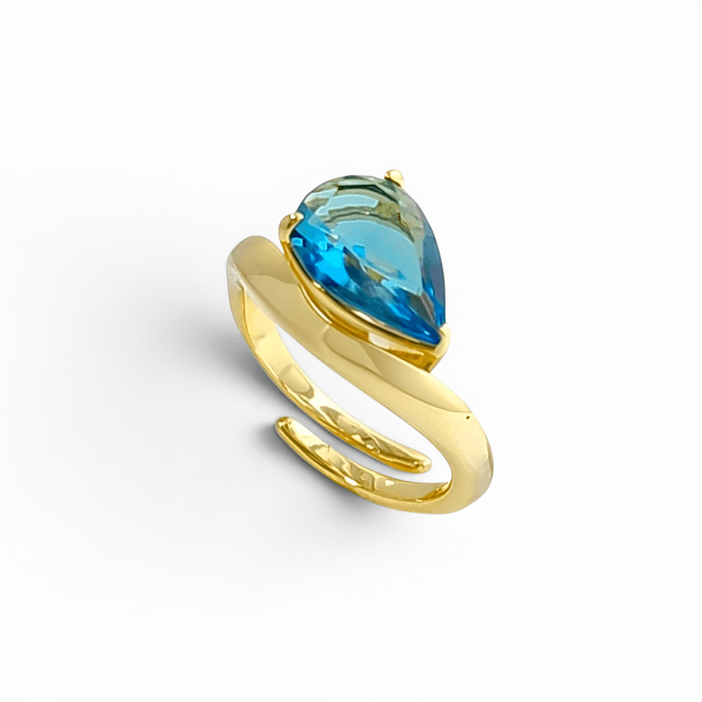 Stella Magnetism Wave Cocktail Ring in Blue tanzanite - 18K Gold Plated Wholesale Jewelry